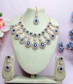 Blue rose gold premium designer american diamond and stone work necklace set