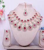 Pink rose gold premium designer american diamond and stone work necklace set