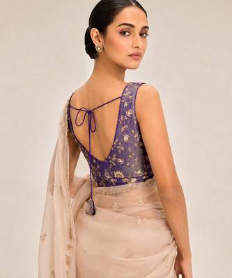 Purple embroidered padded v neck designer saree blouse 2