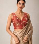 Red embroidered padded v neck designer saree blouse