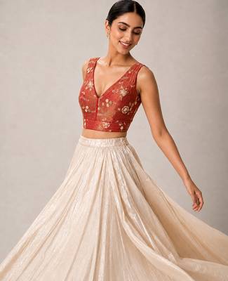 Red embroidered padded v neck designer saree blouse 3
