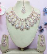 White rose gold premium designer american diamond and stone work necklace set