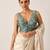 Teal embroidered padded v neck designer saree blouse