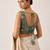 Teal embroidered padded v neck designer saree blouse