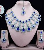 Blue rhodium premium designer american diamond and stone work necklace set
