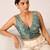 Teal embroidered padded v neck designer saree blouse