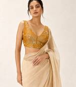 Yellow embroidered padded v neck designer saree blouse