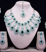 Green rhodium premium designer american diamond and stone work necklace set