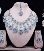 Purple rhodium premium designer american diamond and stone work necklace set