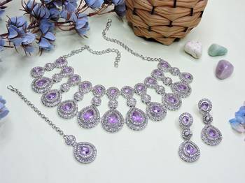 Purple rhodium premium designer american diamond and stone work necklace set 2