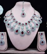 Maroon rhodium premium designer american diamond and stone work necklace set