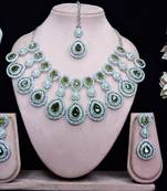 Green rhodium premium designer american diamond and stone work necklace set