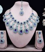 Blue rhodium premium designer american diamond and stone work necklace set