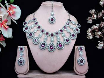 Purple rhodium premium designer american diamond and stone work necklace set 1