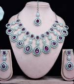 Purple rhodium premium designer american diamond and stone work necklace set