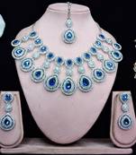 Blue rhodium premium designer american diamond and stone work necklace set