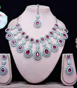 Pink rhodium premium designer american diamond and stone work necklace set