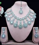 White rhodium premium designer american diamond and stone work necklace set