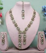 Gold yellow gold premium designer american diamond and stone work necklace set