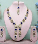 Blue yellow gold premium designer american diamond and stone work necklace set