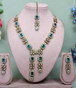 Green yellow gold premium designer american diamond and stone work necklace set
