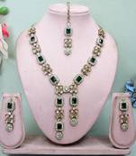 Green yellow gold premium designer american diamond and stone work necklace set