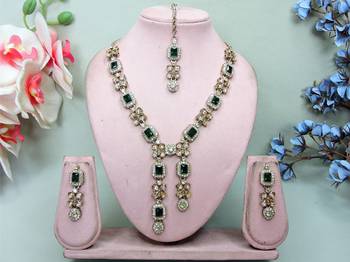 Green yellow gold premium designer american diamond and stone work necklace set 2