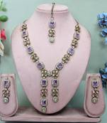 Purple yellow gold premium designer american diamond and stone work necklace set