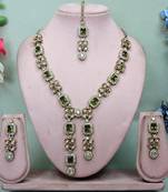 Green yellow gold premium designer american diamond and stone work necklace set