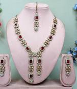 Maroon yellow gold premium designer american diamond and stone work necklace set