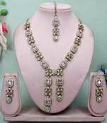 Pink yellow gold premium designer american diamond and stone work necklace set