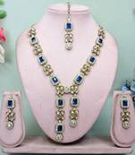 Blue yellow gold premium designer american diamond and stone work necklace set