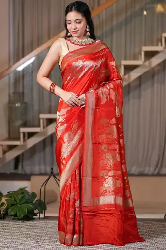 Zara- red chiffon saree crafted for effortless elegance and timeless charm