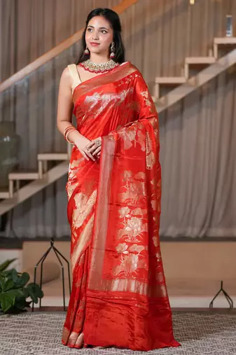 Zara- red chiffon saree crafted for effortless elegance and timeless charm