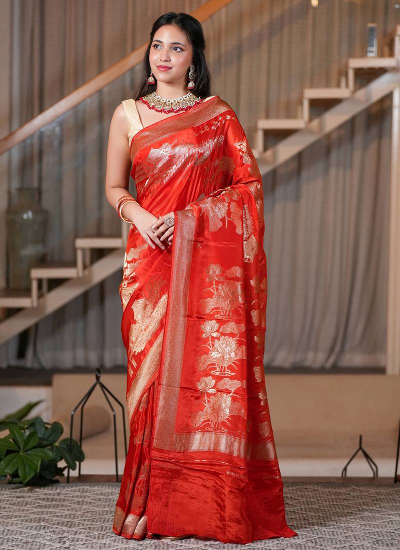 Zara- red chiffon saree crafted for effortless elegance and timeless charm
