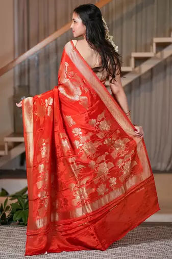 Zara- red chiffon saree crafted for effortless elegance and timeless charm