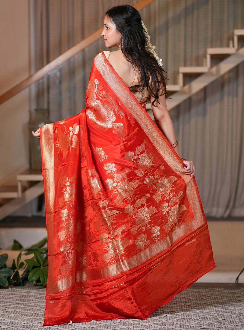 Zara- red chiffon saree crafted for effortless elegance and timeless charm