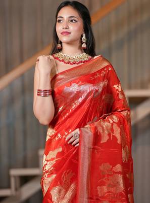 Zara- red chiffon saree crafted for effortless elegance and timeless charm 4
