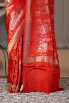 Zara- red chiffon saree crafted for effortless elegance and timeless charm 5