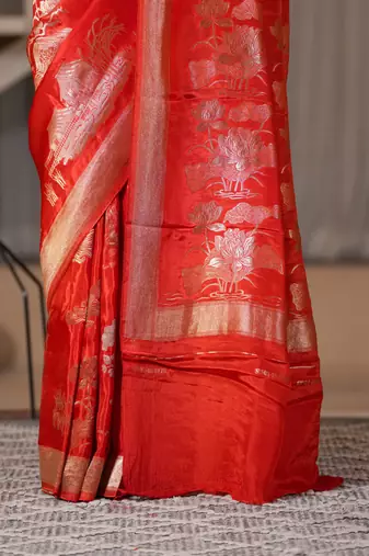 Zara- red chiffon saree crafted for effortless elegance and timeless charm
