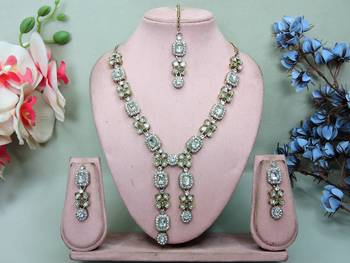 White yellow gold premium designer american diamond and stone work necklace set 1
