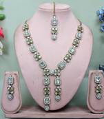 White yellow gold premium designer american diamond and stone work necklace set