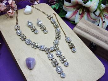 White yellow gold premium designer american diamond and stone work necklace set 2