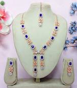 Blue rose gold premium designer american diamond and stone work necklace set