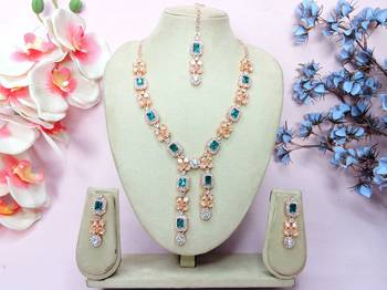 Green rose gold premium designer american diamond and stone work necklace set 1
