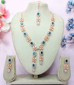 Green rose gold premium designer american diamond and stone work necklace set