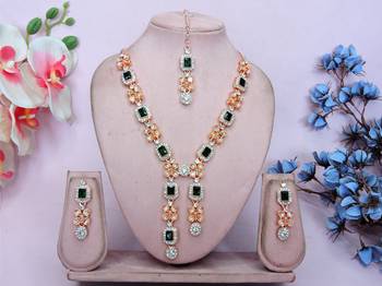 Green rose gold premium designer american diamond and stone work necklace set 1
