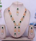 Green rose gold premium designer american diamond and stone work necklace set