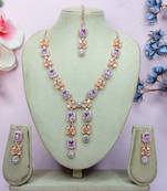 Purple rose gold premium designer american diamond and stone work necklace set