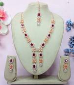 Maroon rose gold premium designer american diamond and stone work necklace set